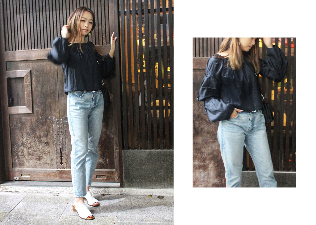 Rouched Volume Sleeve Top Thrifted Denim 3 Ways