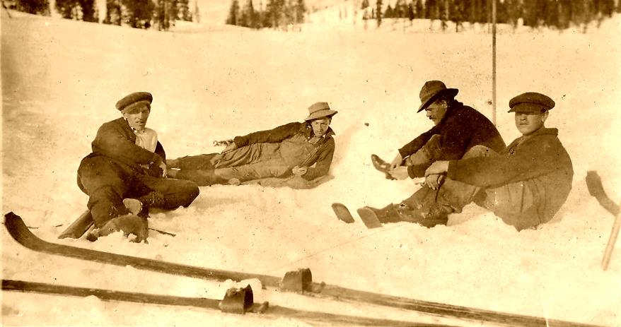 Group of skiers resting before a race.