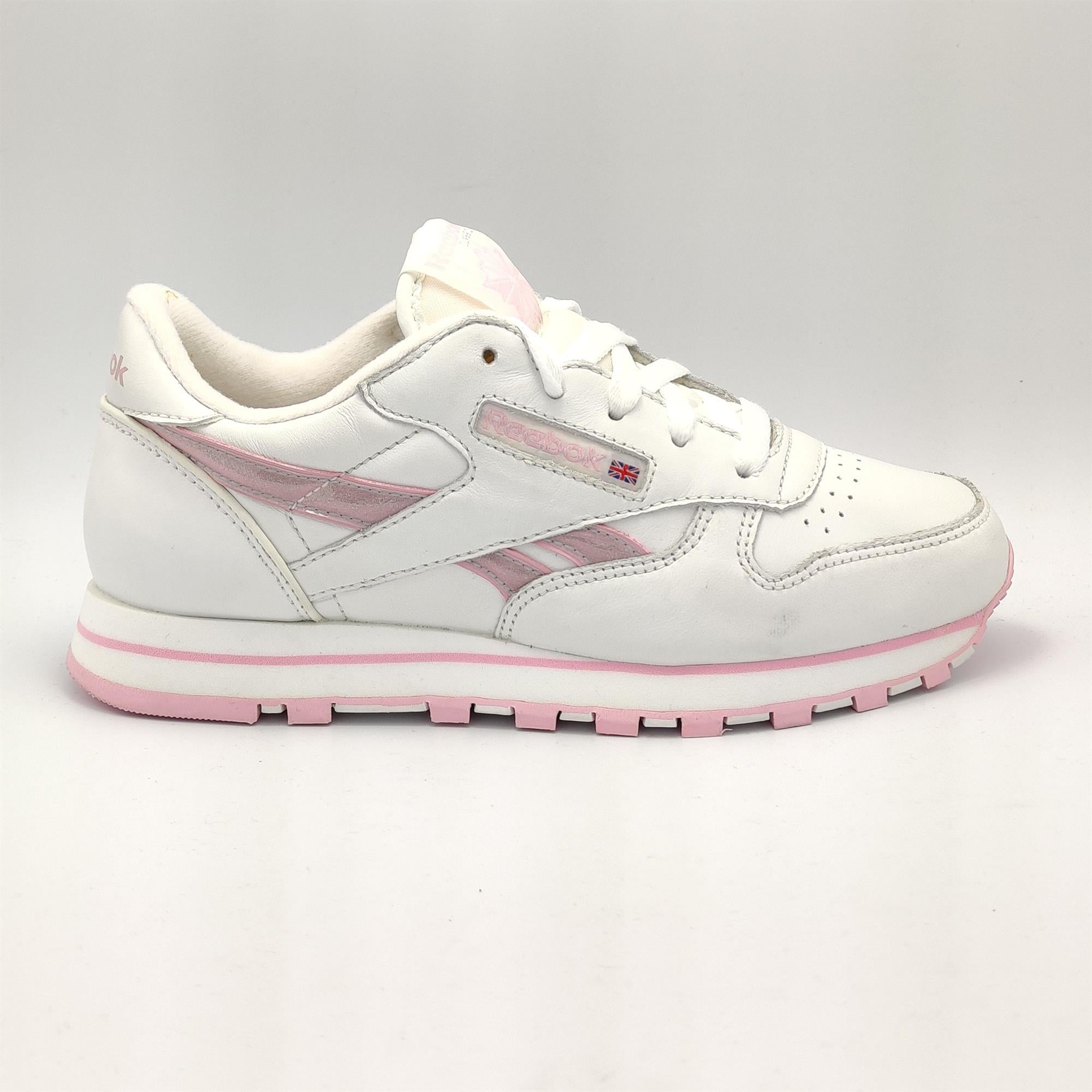 Reebok Junior Leather Sparkle Trainers - White/Pink - UK – Sutton Sports
