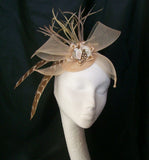 beige and nude bespoke fascinator by the indigo daisy hat shop