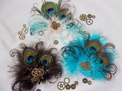 peacock feather little gem steampunk hair hat clip by indigo daisy weddings