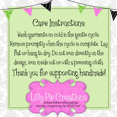 Applique Shirt Care Instructions - Lilly Pie Creations