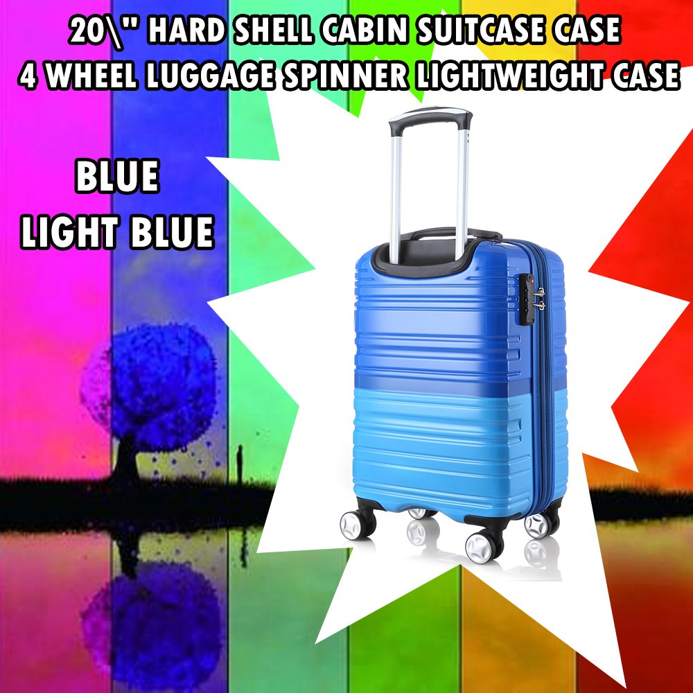 light blue hard shell luggage