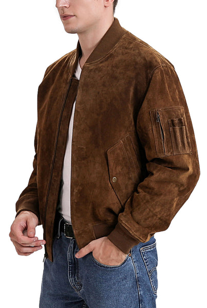 Landing Leathers Men Ma 1 Suede Leather Flight Bomber Jacket 