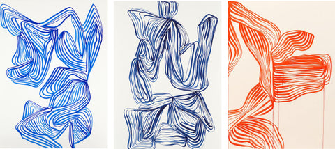 Blue and orange line drawings.