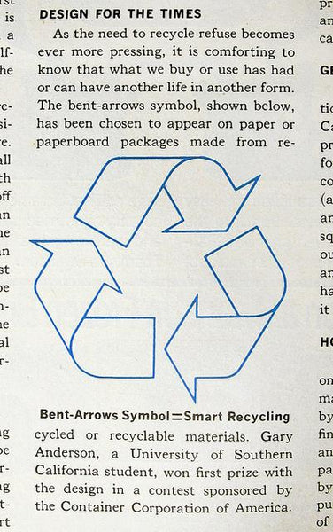 Blue outlined recycle symbol with book text surrounding it.