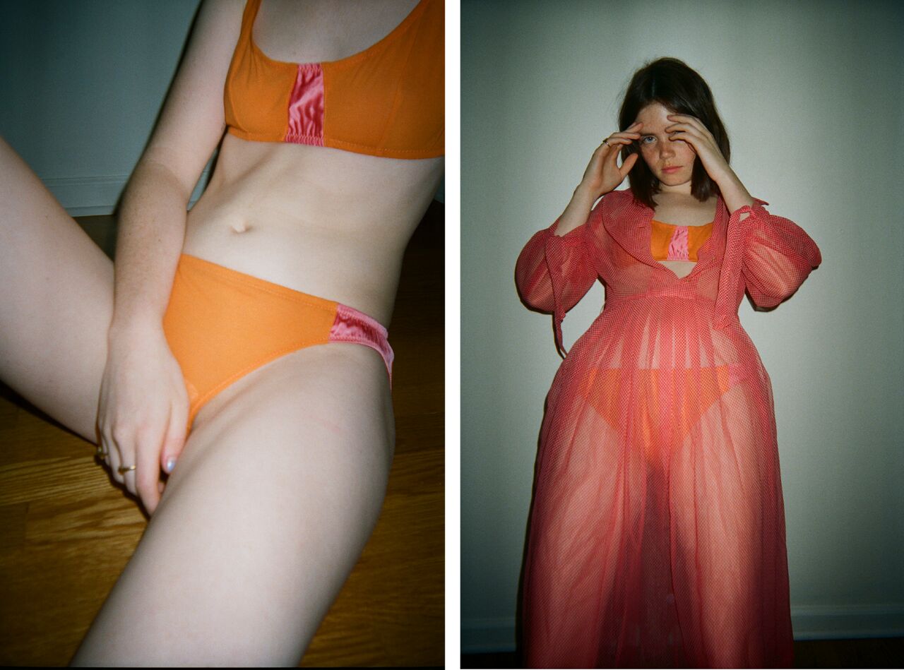 Photos of a woman in orange lingerie