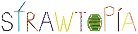 Strawtopia name spelled out from different color and style paper straws