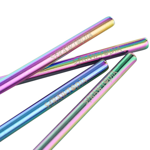4 Straight (10.4 inches) Rainbow Reusable Metal Straws with Cleaning Brushes Close Up — STRAWTOPIA