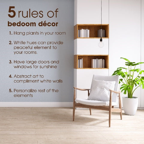 An infographic on 5 rules of décor to have a beautiful bedroom