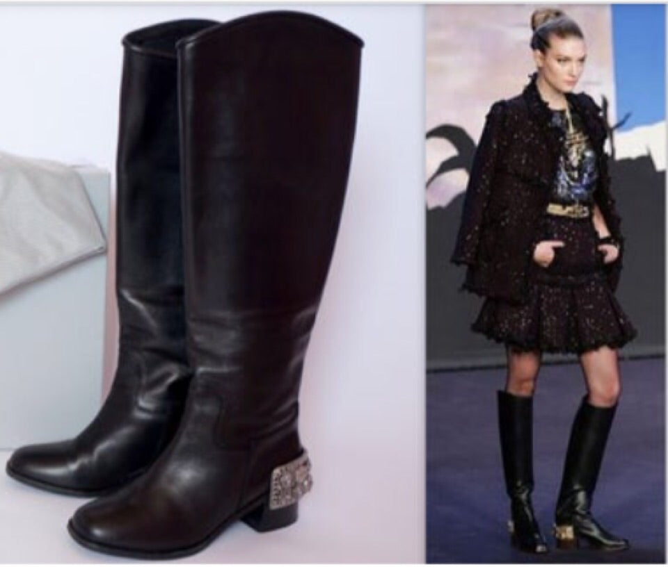 chanel tall black boots