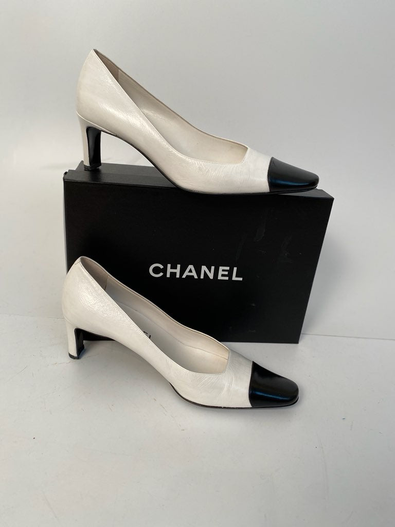 chanel black and white heels