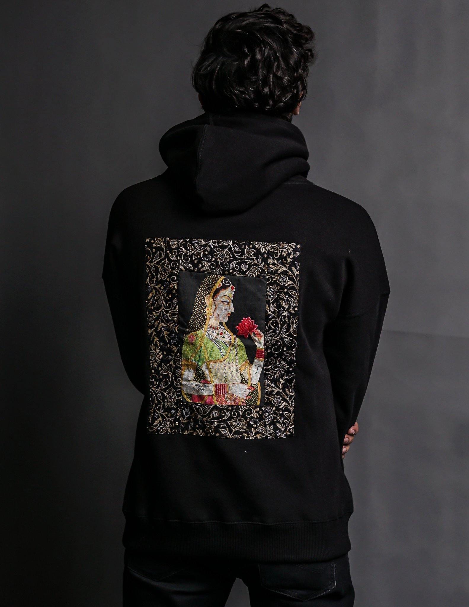 Hand Crafted Unisex Matte Black Mughal Princess Hoodie - Rastah