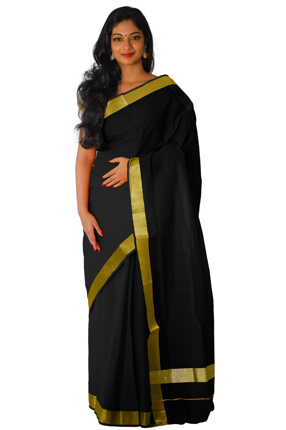Kerala Traditional Black Colour Kasavu Saree – Southloom.com
