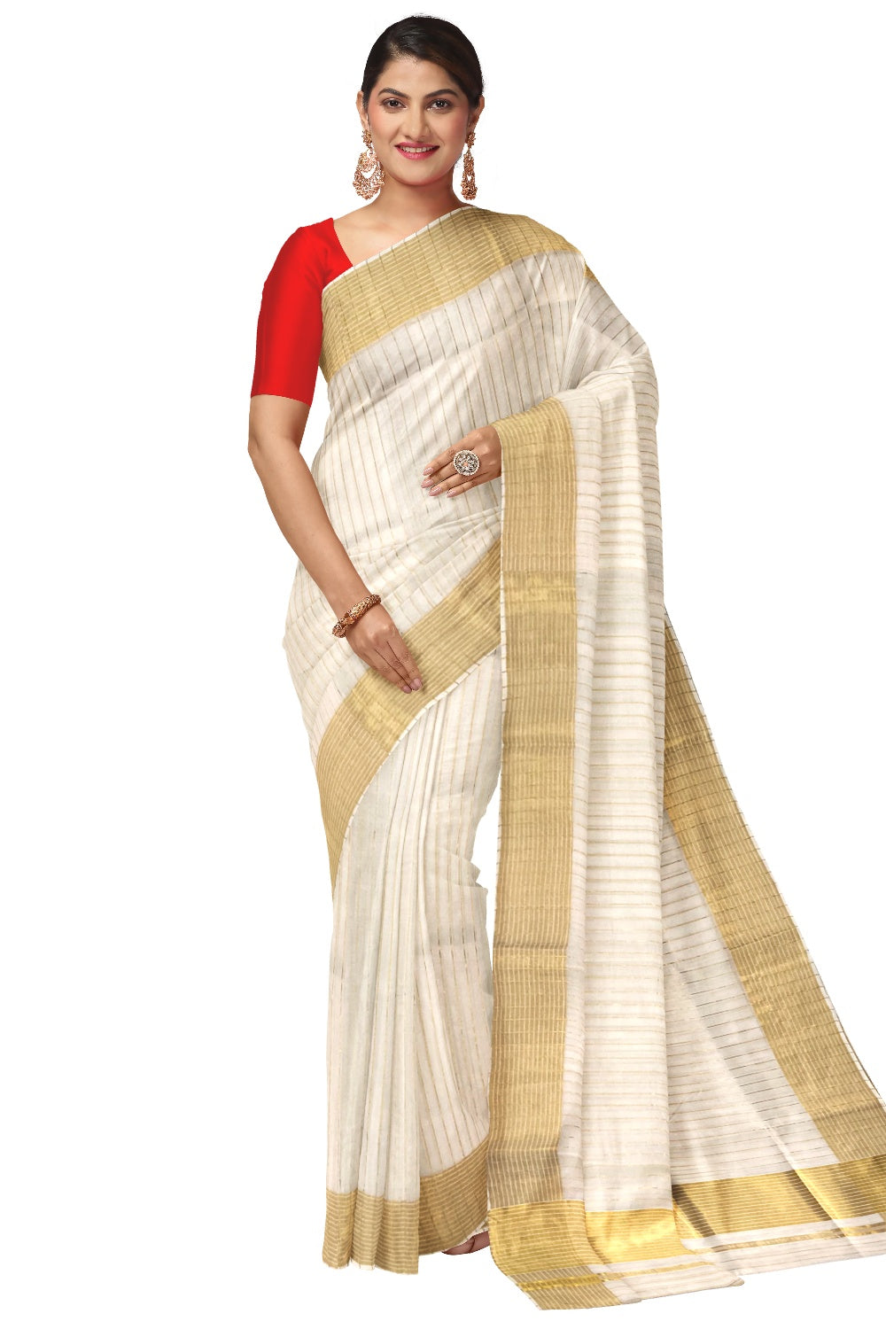 Southloom™ Premium Handloom Kerala Saree with Kasavu Lines Across ...