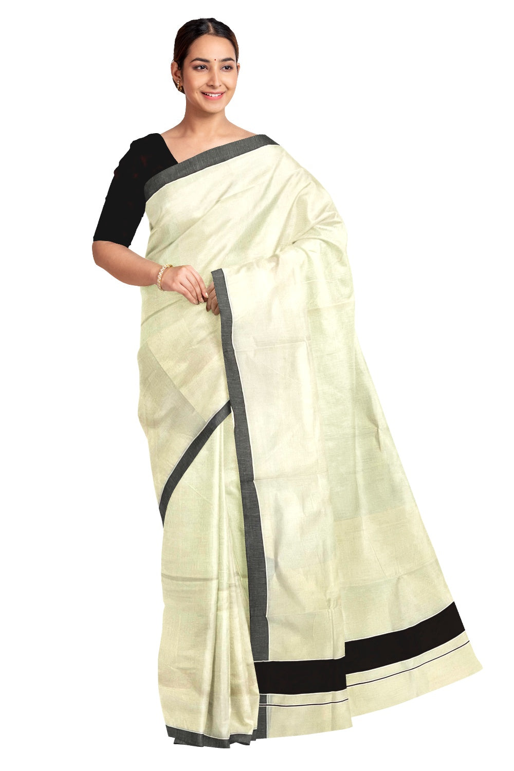 Pure Cotton Off White Kerala Saree with Black Border – Southloom.com