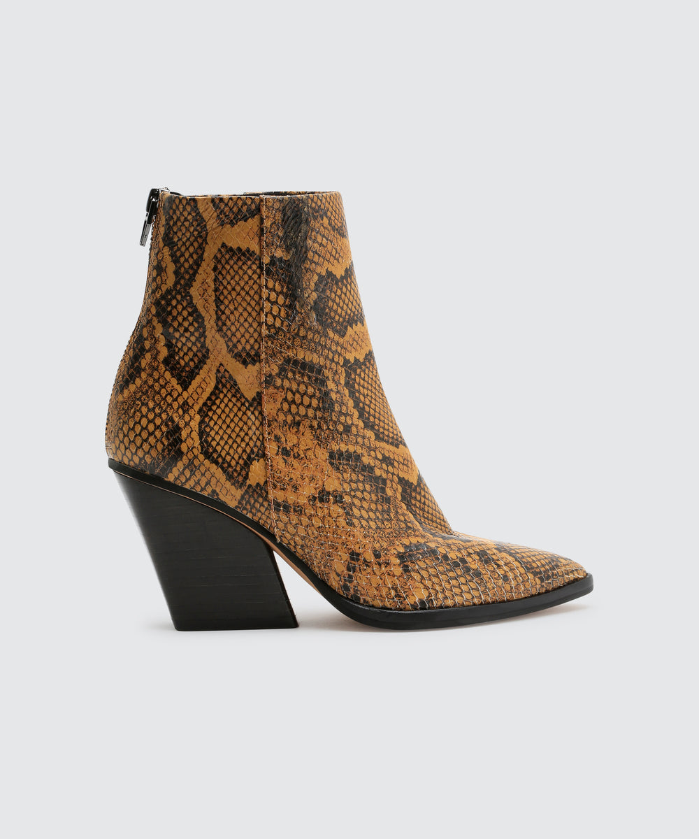 ISSA BOOTIES IN AMBER SNAKE – Dolce Vita