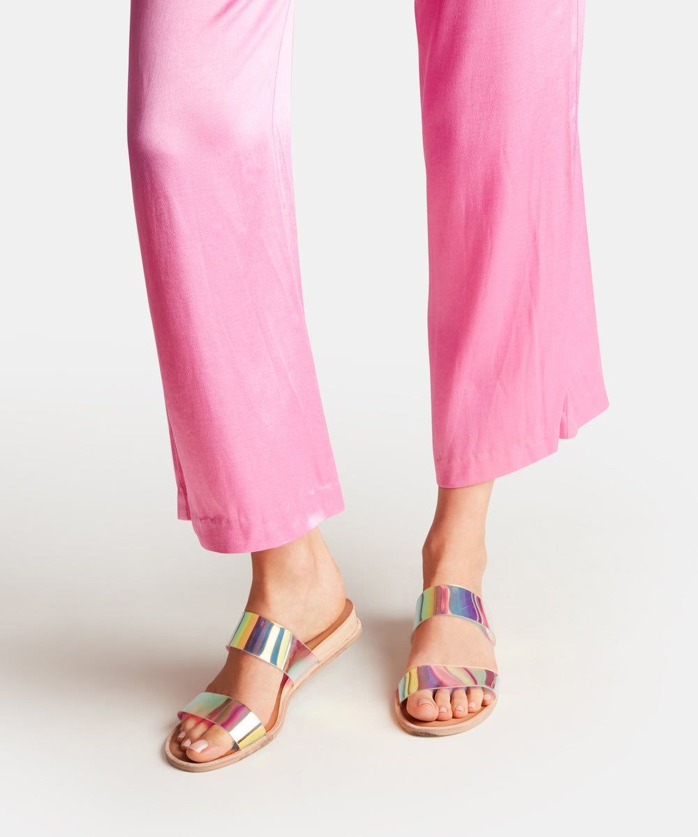 pink iridescent sandals