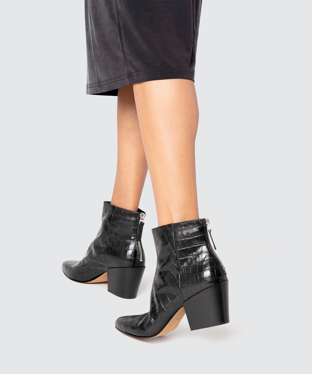 COLTYN BOOTIES IN BLACK CROCO – Dolce Vita