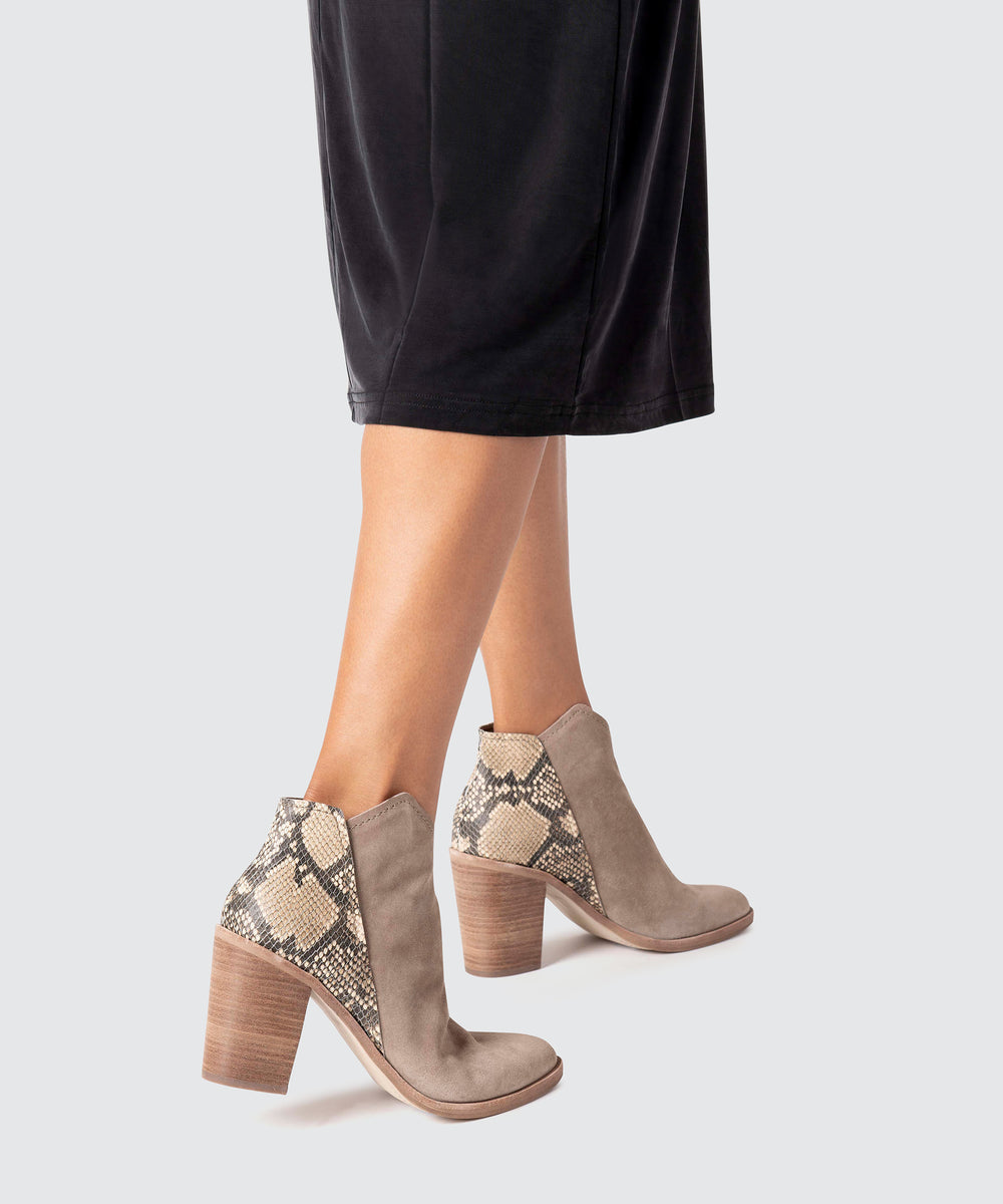 SHEP BOOTIES IN TAUPE SNAKE – Dolce Vita