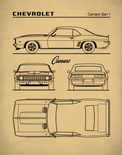 Chevrolet Camaro Gen 1 Blueprint Auto Art Patent Prints Chevrolet Camaro  Art Car Art P461 Chevrolet Camaro Poster