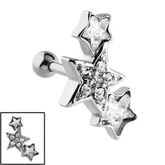 Steel 3 Jewelled Stars Tragus Bar