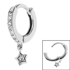 view all Surgical Steel Huggie Clicker Ear Ring - Jewelled Star Dangle body jewellery