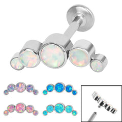 view all Titanium Internally Threaded Labrets 1.2mm - Infinity Titanium Bezel Set 5 Opal Crescent body jewellery