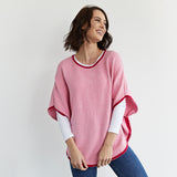 Reversible cotton cashmere poncho contrast trim pink cranberry transeasonal onesie layering jumper 