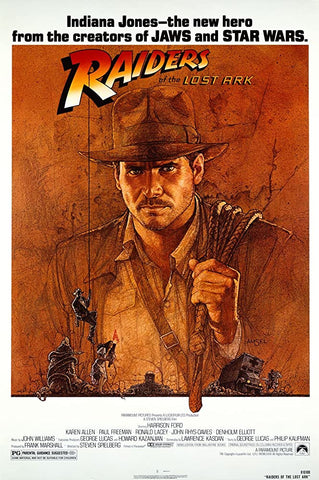 An original movie poster by Richard Amsel for the film Raiders of the Lost Ark