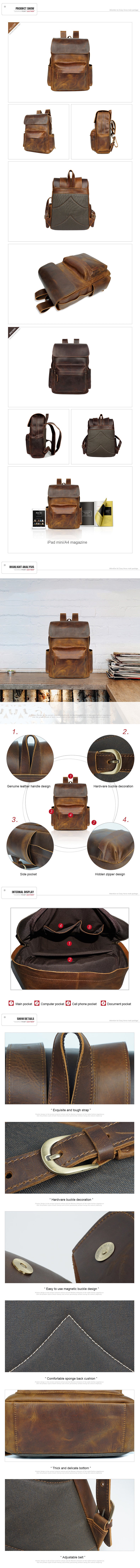 Size and Color Display of Genuine Leather Backpack
