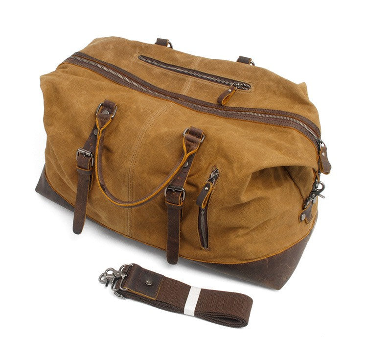 FRONT DISPLAY KHAKI of Woosir Waxed Canvas Leather Weekender Bag Waterproof Travel Bag