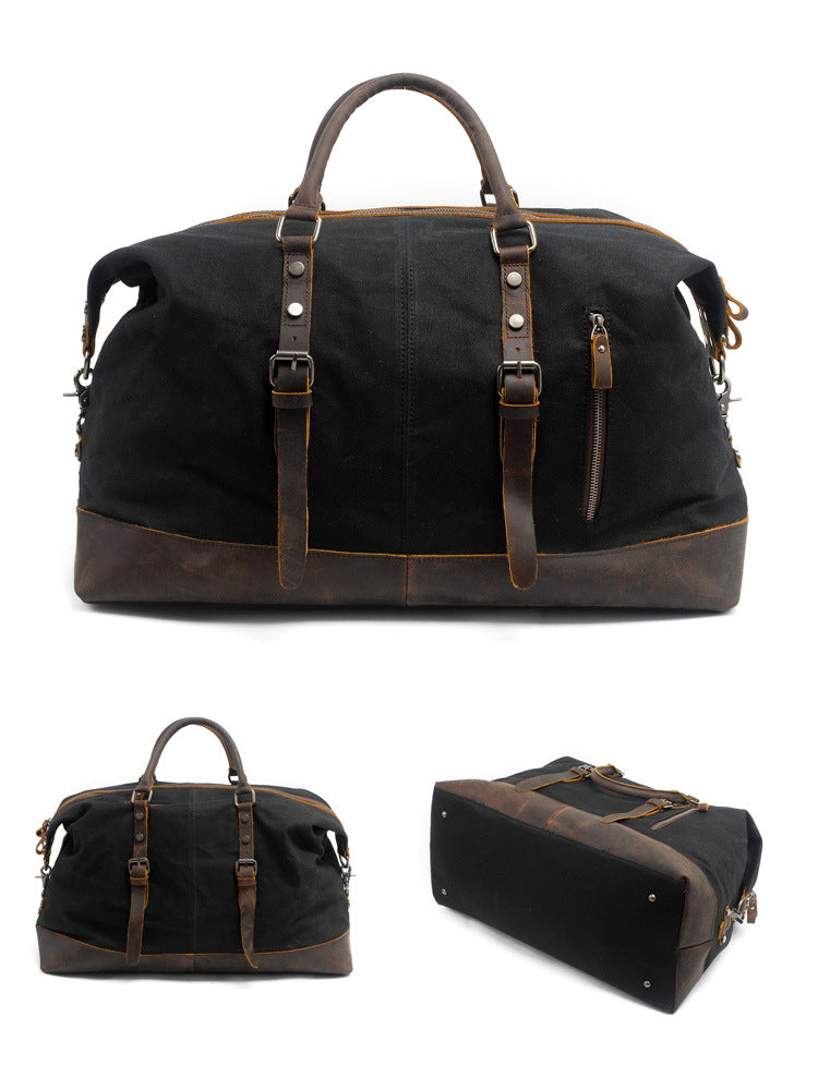 COLOR DISPLAY BLACK of Woosir Waxed Canvas Leather Weekender Bag Waterproof Travel Bag