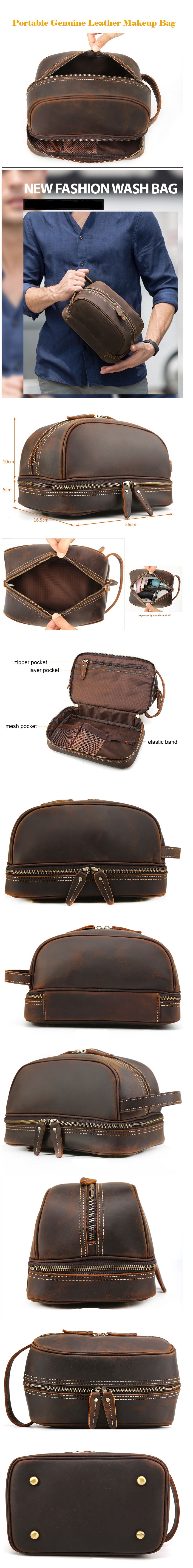 Woosir Mens Leather Travel Toiletry Bag