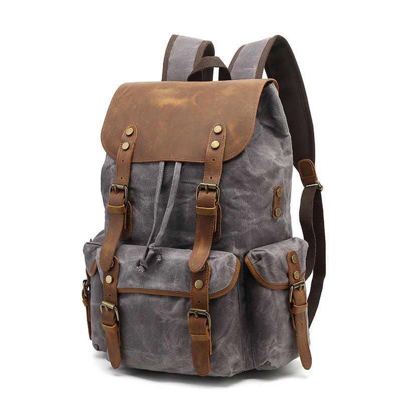 Woosir Leather and Canvas Backpack Rucksack Style - Waxed Canvas Backpack - Coffee---Woosir