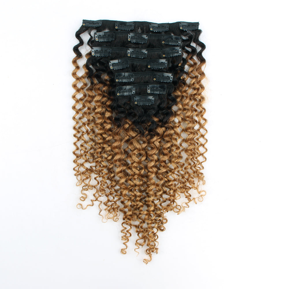 Jerry Curly Clip In Hair Extensions Natural Black Fading Into