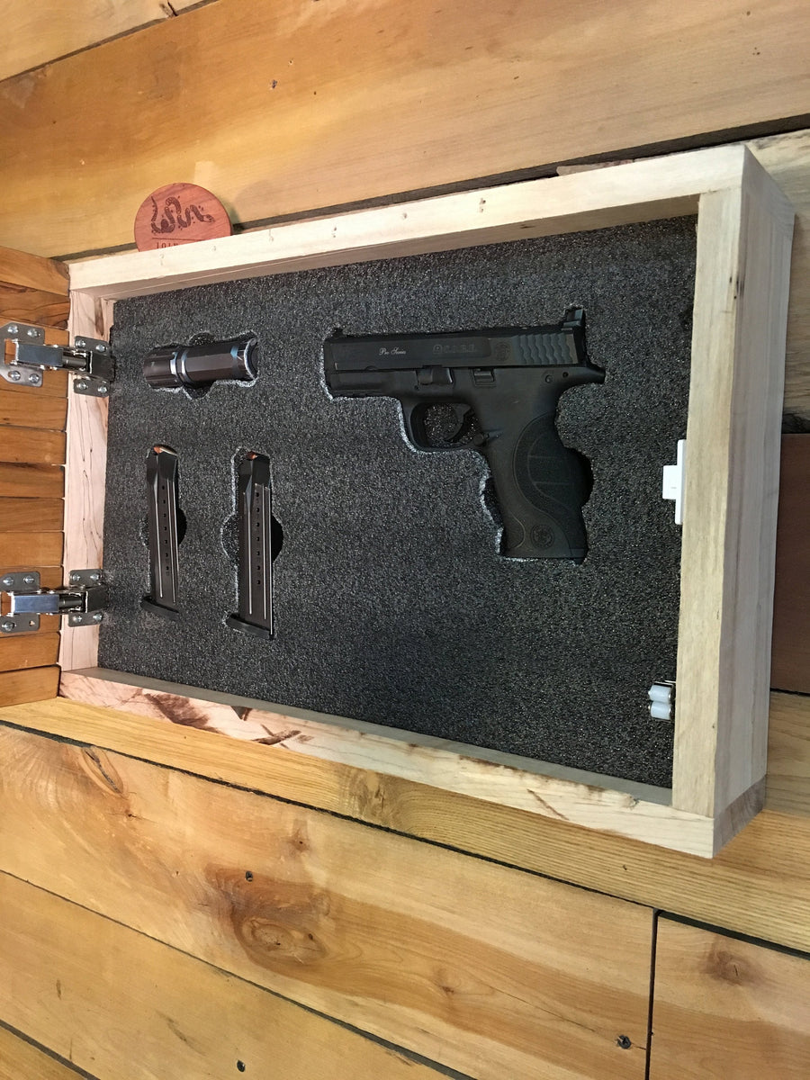 Second Amendment Wood Flag Hidden Gun Concealment Cabinet The