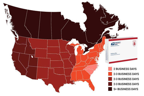 Map of North America Shipping times for Waterproof Seat Covers