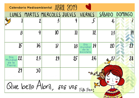 Calendario Medioambiental abril 2019