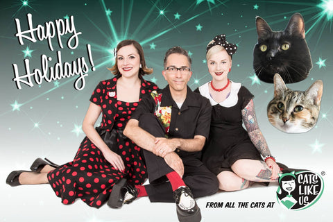 Cats Like Us holiday postcard