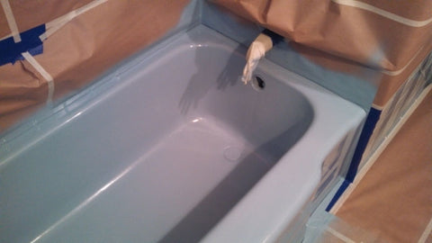 Save the blue bathroom. Retro remodel blue tub 