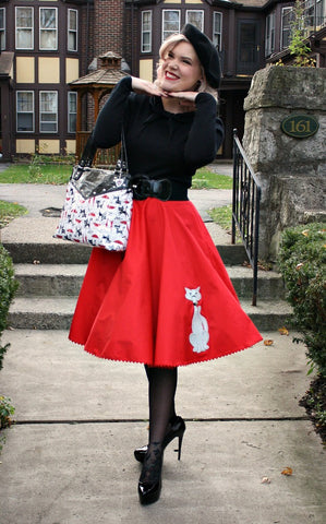 Red Kitty Proper Circle Skirt by Mode Merr. Retro style. Cats Like Us