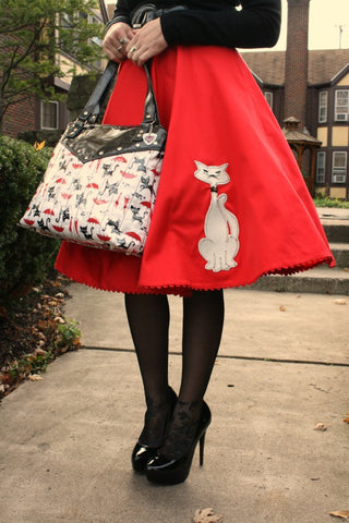 Red Kitty Proper Circle Skirt by Mode Merr. Swing skirt. Retro style