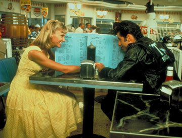 Retro movie fashion, Grease. Danny and Sandy. 1950s retro fashion