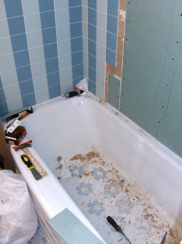 Save the blue bathroom. Retro remodel 1950s tub area