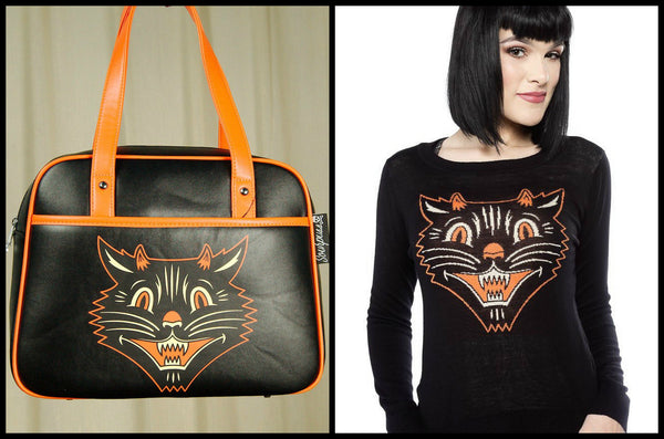 vintage cat purse and vintage cat lucy fur sweater by sourpuss clothing