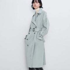 80s Style Double-breasted Belt Open Split Hem Long Sleeves Trench Coat - Retrolistic