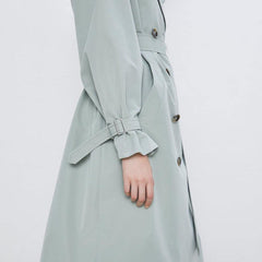 80s Style Double-breasted Belt Open Split Hem Long Sleeves Trench Coat - Retrolistic