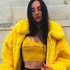 I AM Gia Faux Fur Steetwear Hip Hop Yellow Coat
