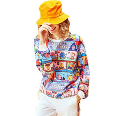 Retro Two Bears Comic Pattern Sweatshirt Casual Pullover - Retrolistic